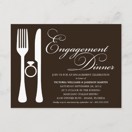 Invitation Carte Postale LOGICIEL NOIR | DÎNER fiançailles (Devant)