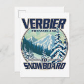 Invitation Carte Postale Logo Verbier Suisse Snowboard (Devant / Derrière)