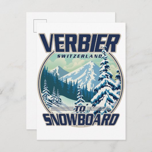 Invitation Carte Postale Logo Verbier Suisse Snowboard (Devant / Derrière)