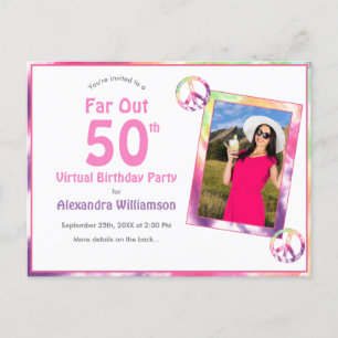 Invitation Carte Postale Loin de 50e Tie Dye Virtual Birthday Party Photo