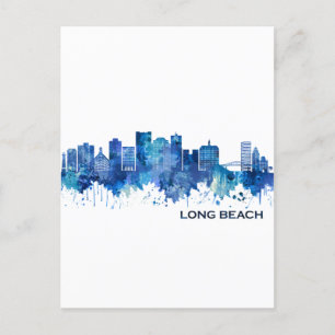 Invitation Carte Postale Long Beach California Skyline Blue