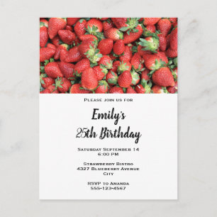 Invitation Carte Postale Lot d'anniversaire de fraises rouges juteuses