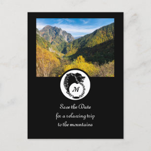 Invitation Carte Postale Loup noir de la tribu Silhouette Laurel Monogramme