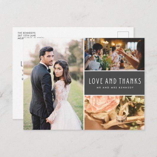 Invitation Carte Postale Love and Thanks Photo Collage Mariage Merci (Devant / Derrière)