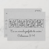 Invitation Carte Postale Love Perfect Bond of Union~Ecriture~Espagnol~RSVP (Devant / Derrière)
