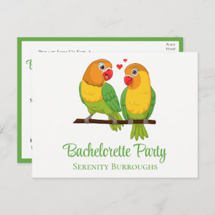 Invitation Carte Postale Lovebird Jaune Vert Inséparables Bachelorette