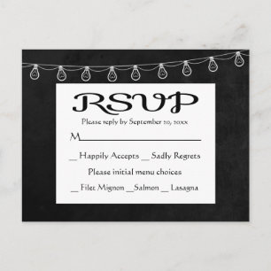 Invitation Carte Postale Lumières de corde de tableau noir blanc RSVP rusti