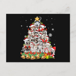 Invitation Carte Postale Lumières de sapin de Noël husky sibérien   chien N