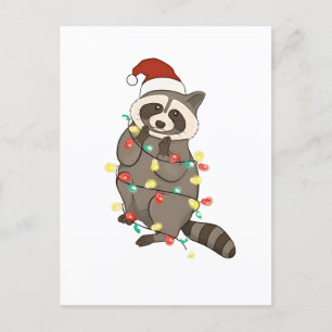 Invitation Carte Postale Lumières joyeuses de Noël Raton Laveur Chapeau de