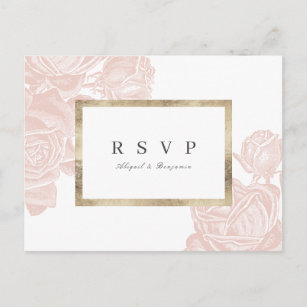 Invitation Carte Postale Luxe rose blush or vintage mariage RSVP