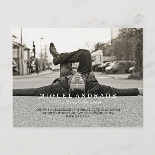 Invitation Carte Postale Lycée Photo Graduation Party Garys Moderne (Devant)