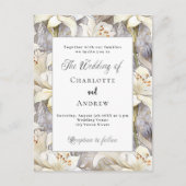 Invitation Carte Postale Lys blancs floraux argent rétro mariage (Devant)