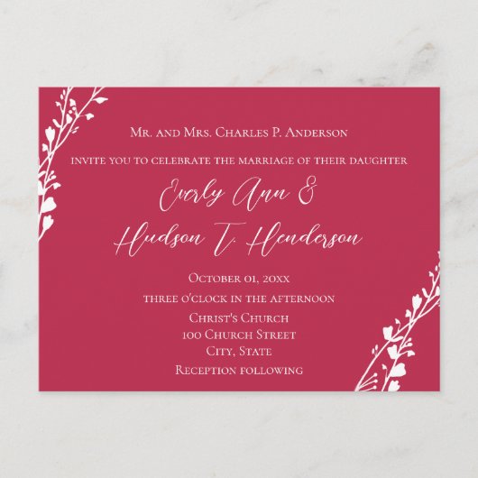 Invitation Carte Postale Magenta Two devient un Mariage chrétien (Devant)