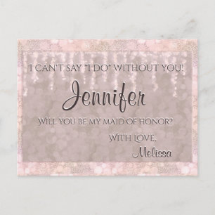Invitation Carte Postale Maid of Honor - Jolie lumière rose Bokeh