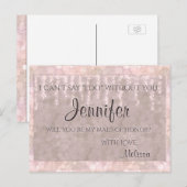 Invitation Carte Postale Maid of Honor - Jolie lumière rose Bokeh (Devant / Derrière)
