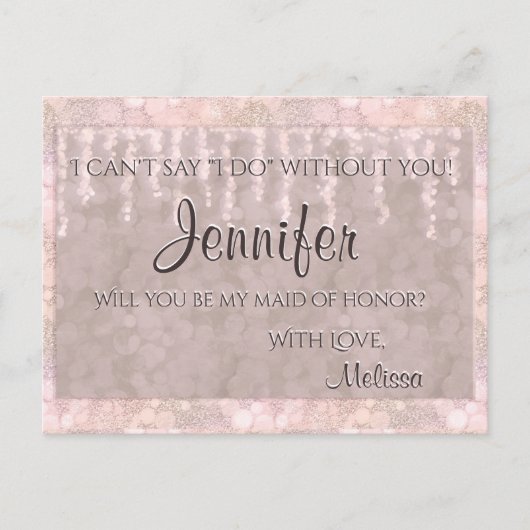 Invitation Carte Postale Maid of Honor - Jolie lumière rose Bokeh (Devant)