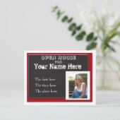 Invitation Carte Postale Maison ouverte de remise des diplômes rouge blanc (Debout devant)