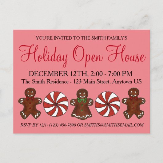 Invitation Carte Postale Maison ouverte pour les fêtes Biscuit au gingembre (Devant)