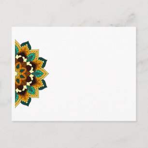 Invitation Carte Postale Mandala Motif 2002 en jaune et bronzé