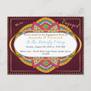Invitation Carte Postale Mandalas sur un arrière - plan Maroon