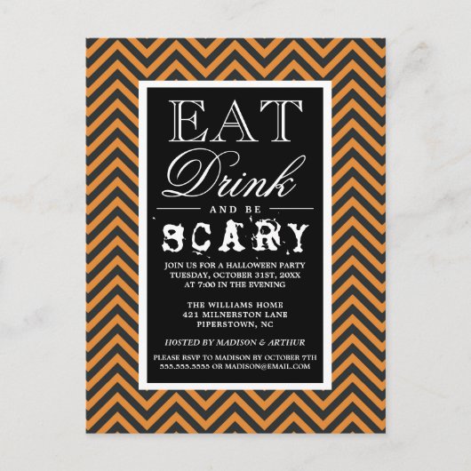 Invitation Carte Postale Mangez Boire & Soyez Effrayant | Bonne fête d'Hall (Devant)
