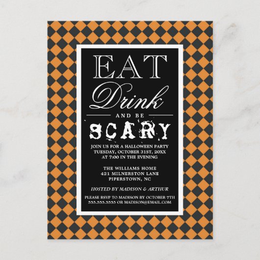Invitation Carte Postale Mangez Boire & Soyez Effrayant | Bonne fête d'Hall (Devant)
