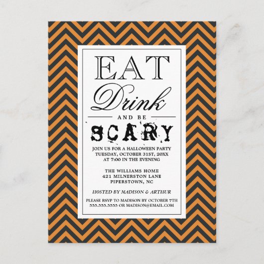 Invitation Carte Postale Mangez Boire & Soyez Effrayant | Bonne fête d'Hall (Devant)