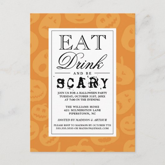 Invitation Carte Postale Mangez Boire & Soyez Effrayant | Bonne fête d'Hall (Devant)