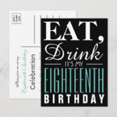 Invitation Carte Postale Mangez, buvez C'est mon 18e anniversaire Invitatio (Devant / Derrière)