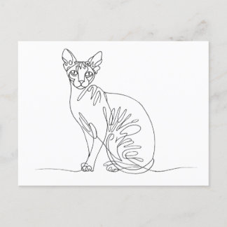 Invitation Carte Postale Manteau Sphynx tiré à la main - Art ligne minimali