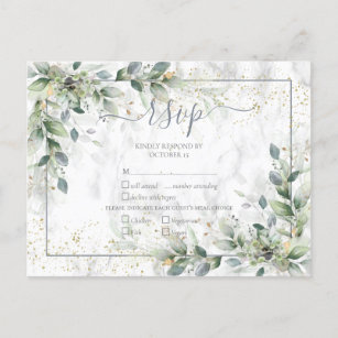 Invitation Carte Postale Marbre d'or floral blanc gris clair moderne RSVP