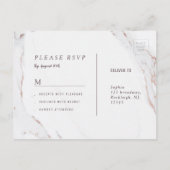 Invitation Carte Postale Marbre d'or rose Faux luxe mariage moderne RSVP (Dos)