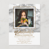 Invitation Carte Postale Marbre gris et Parties scintillant d'or Script Pho (Devant)