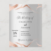 Invitation Carte Postale Marbre or rose argent mariage élégant (Devant)