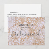 Invitation Carte Postale Marbre rose et or Serez-vous ma servante (Devant / Derrière)