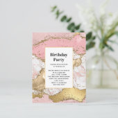Invitation Carte Postale Marbre rose or Rose de luxe Design Anniversaire (Debout devant)