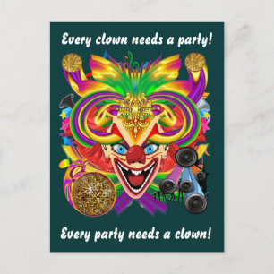 Invitation Carte Postale Mardi Gras Clown Voir les notes