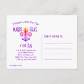 Invitation Carte Postale Mardi Gras Fleur De Lis Rainbow Confetti (Dos)