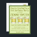 Invitation Carte Postale Margarita Cocktail 21e Anniversaire Bachelorette<br><div class="desc">Le design présente une illustration originale d'un cocktail classique de margarita avec une jante salée et un coin de chaux verte. Un verre d'été classique ! Idéal pour un cocktail, un pique-nique d'été, une bachelorette, 21e anniversaire, ou une fête du Cinco de Mayo. Coordination des produits de la partie disponible....</div>