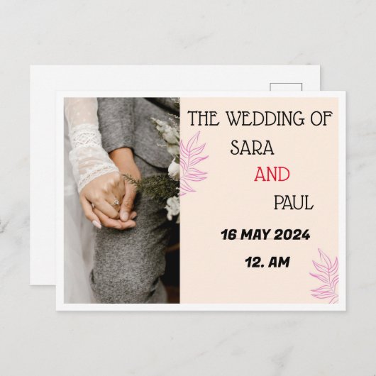 INVITATION CARTE POSTALE MARIAGE (Devant / Derrière)