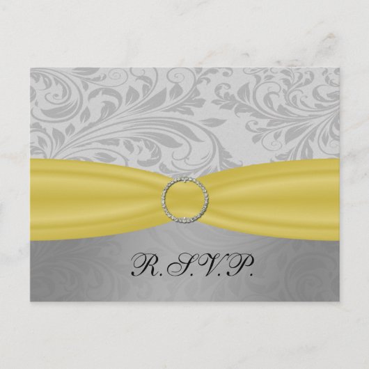Invitation Carte Postale Mariage à boucle diamante jaune gris FAUX (Devant)