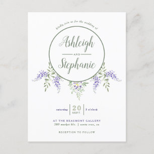 Invitation Carte Postale Mariage à goutte Chic Watercolor Wisteria