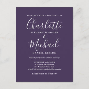 Invitation Carte Postale Mariage à la signature violette