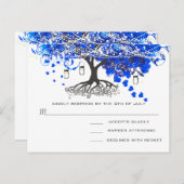 Invitation Carte Postale Mariage à l'arbre à feuilles en forme de cœur bleu (Devant / Derrière)