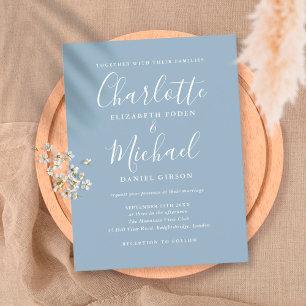 Invitation Carte Postale Mariage au style écriture manuscrite bleu poussiér