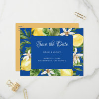 Mariage bleu citron méditerranéen Sauvez la date