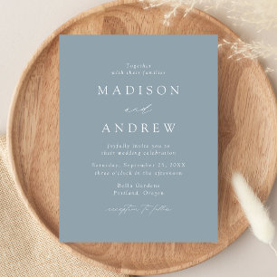 Invitation Carte Postale Mariage bleu foncé moderne