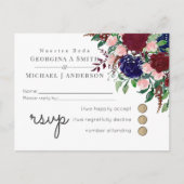 Invitation Carte Postale Mariage bleu rose bleu Marsala Navy (Devant)