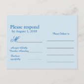 Invitation Carte Postale Mariage bleu RSVP (Dos)