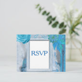 Invitation Carte Postale Mariage bleu RSVP (Debout devant)